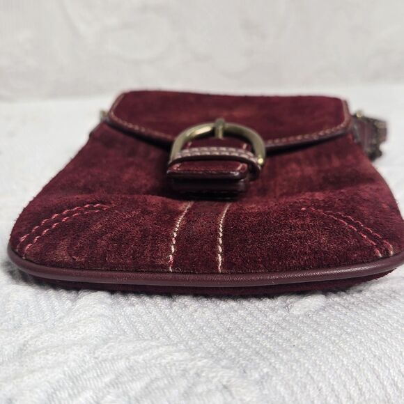 Y2K Coach Soho Bordeaux Burgundy Suede Leather Brass Pouch Wristlet Wallet 00s - Picture 11 of 14